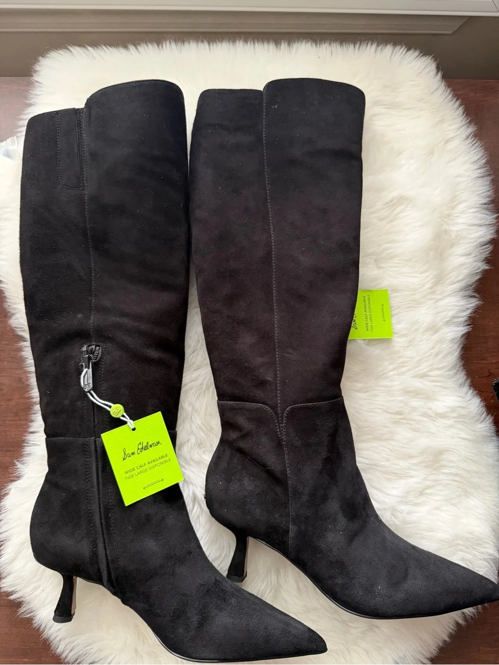 New! Sam Edelman Black Suede Over-the-Knee Pointed-Toe Boots